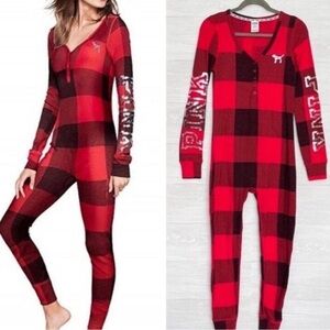 ❄️🦇Victoria's Secret Red and Black Plaid Pajama Onesie